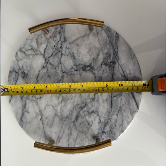 Marble Round Tray with Gold Handles - Picture 3 of 5